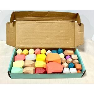 BESTAMTOY 32 PCS Wooden Sorting Stacking Rocks Stones building blocks stacking